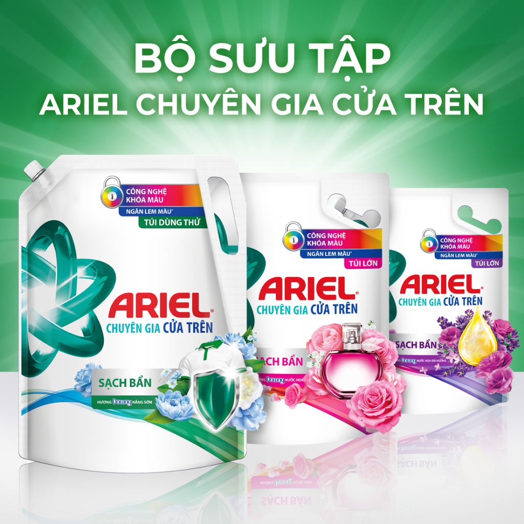 Mô tả Combo 2 Nước Giặt ARIEL Chuyên Gia Cửa Trên Ngăn Lem Màu Hương Downy Nắng Sớm/ Nước Hoa/ Oải Hương Túi 4.1KG - 4