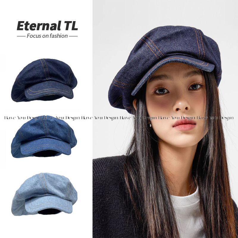 Have u desgin Cowboy Beret Nữ Mặt Mũ Nhỏ 2024 Xuân Hè Nguyên Chất Cotton Retro Hình Bát Giác Mũ Đầu Lớn Chu Vi Đám Mây Mũ Họa Sĩ Mũ