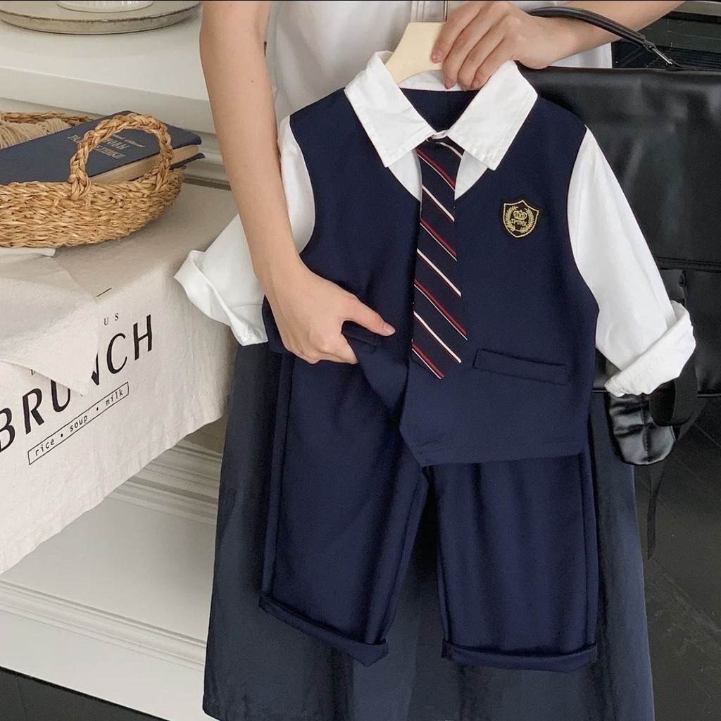 Trẻ Em Quần Áo Trẻ Em Bé Trai Phong Cách Mới Preppy Phong Cách Giả Hai Mảnh  Phù Hợp Với Mùa Hè Trẻ Em Thời Trang Áo Sơ Mi Tay Ngắn Bé Trai Quần Short