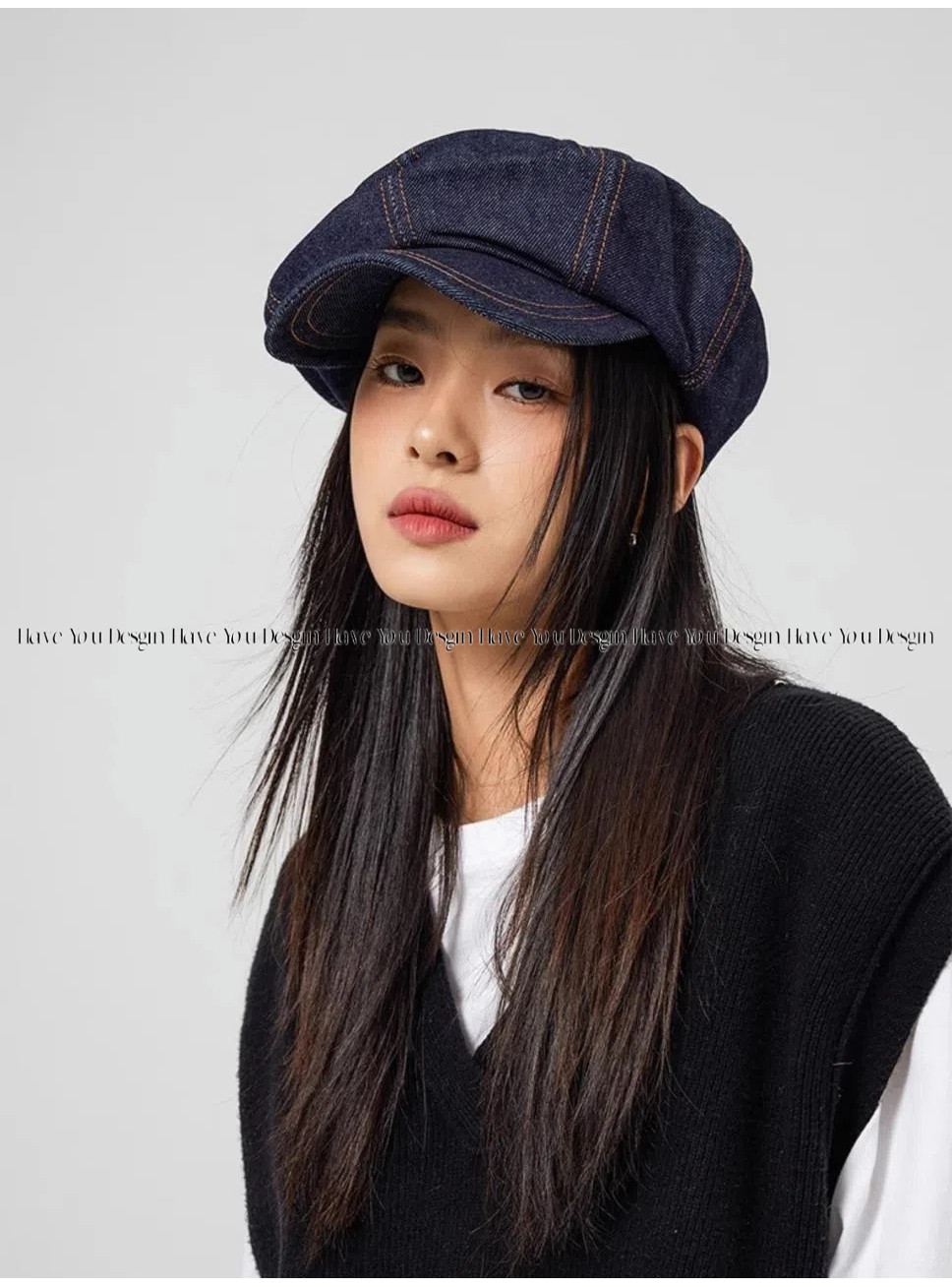Have u desgin Cowboy Beret Nữ Mặt Mũ Nhỏ 2024 Xuân Hè Nguyên Chất Cotton Retro Hình Bát Giác Mũ Đầu Lớn Chu Vi Đám Mây Mũ Họa Sĩ Mũ