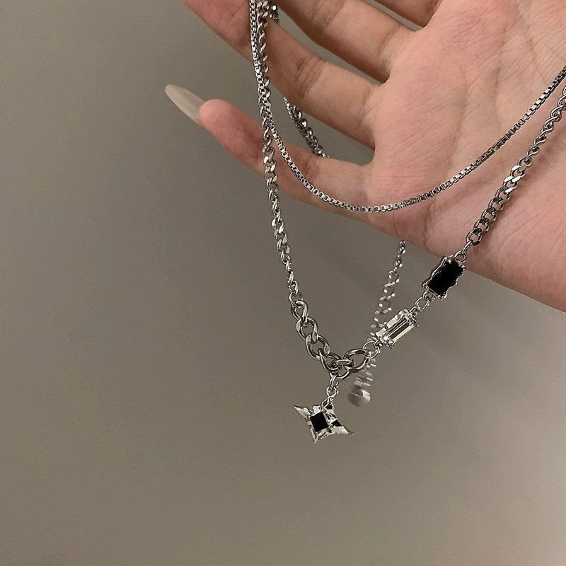 Mô tả 17km Thời Trang Ngôi Sao Vòng Cổ Đá Quý Đen Bạc Hai Lớp Dây Xích Choker Nữ Trang Sức Phụ Kiện - 5