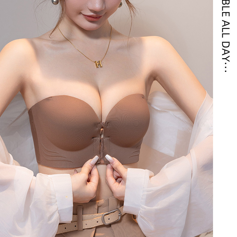 Liền Mạch Nữ Chống Trơn Trượt Dây Áo Ngực Mềm Xốp Cốc Dày Thanh Niên Cô Gái Đẩy Lên Phía Trước Đóng Áo ngực Không Dây Nữ Áo ngực