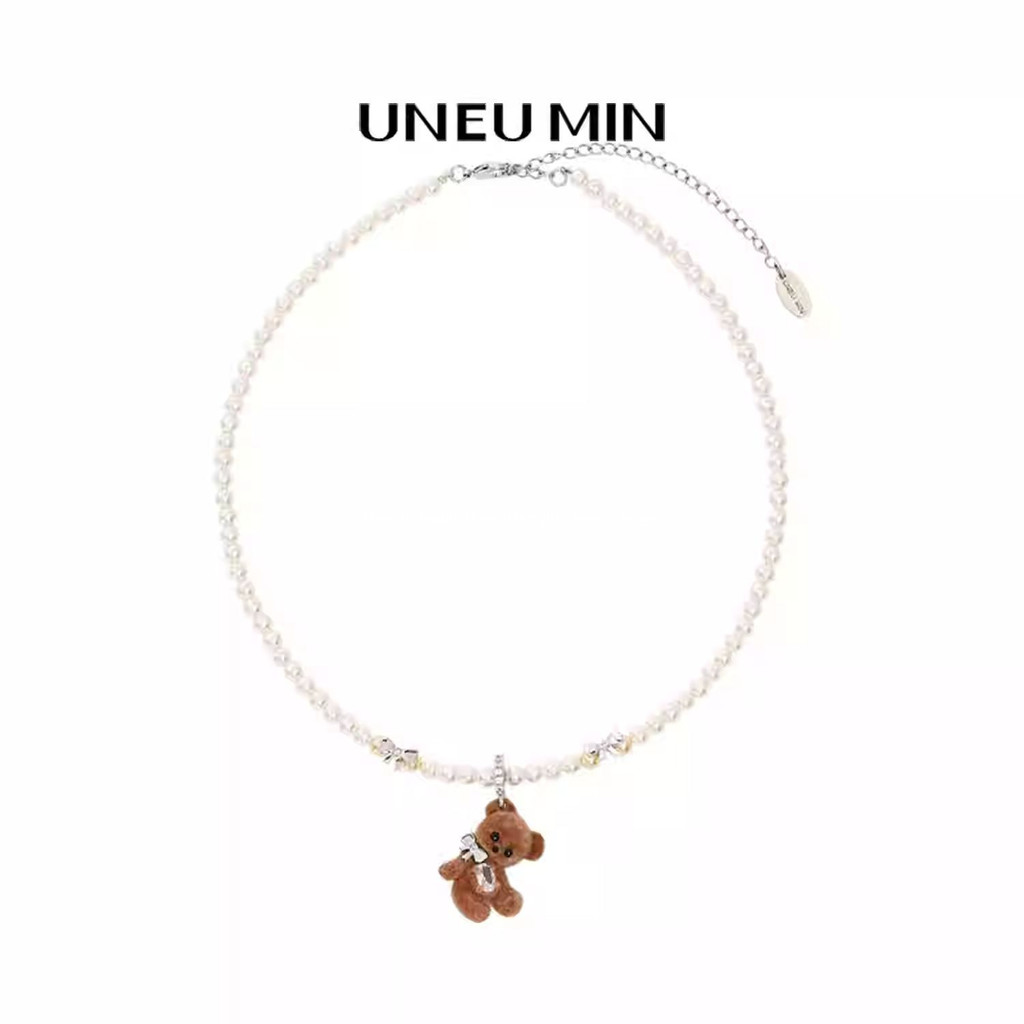 Have u desgin Flocking Bear Bow Thiết kế Niche nguyên bản Mặt dây chuyền ngọc trai dễ thương Vòng cổ phù hợp