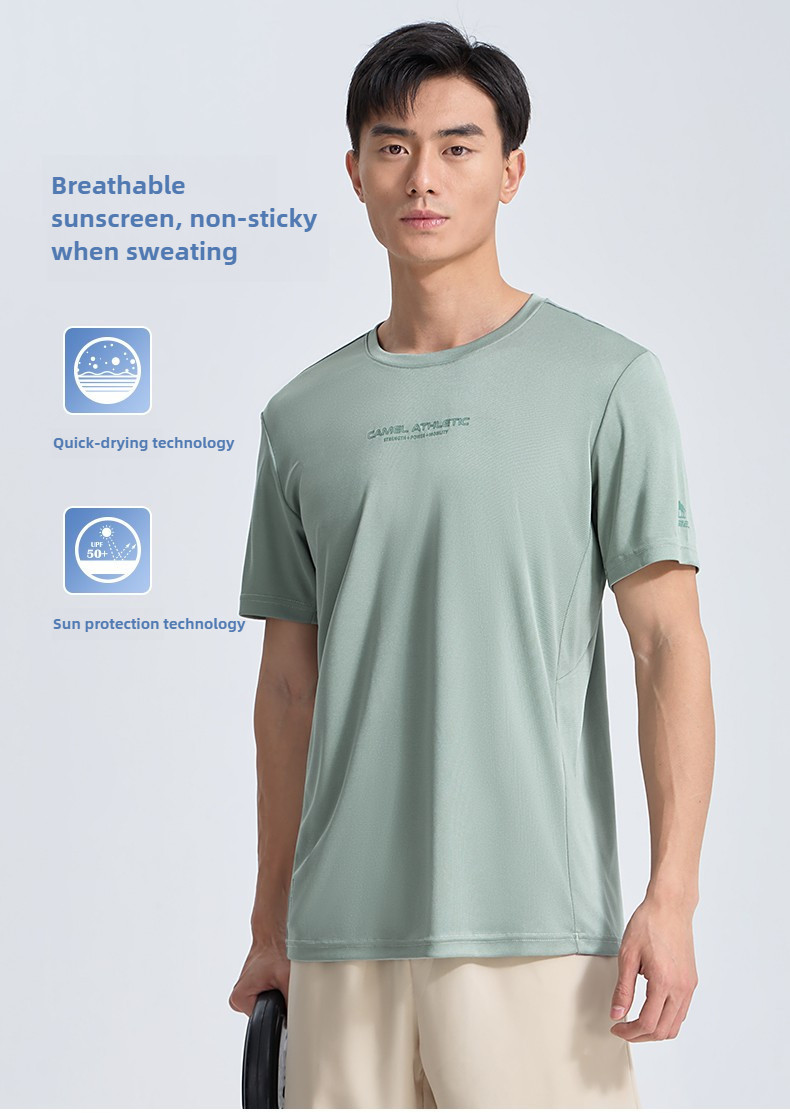 Mô tả Camel CROWN Thể Thao Nhanh Khô Áo Thun Nam Mỏng Thoáng Khí Chạy Bộ Chống Nắng Tay Ngắn - 1