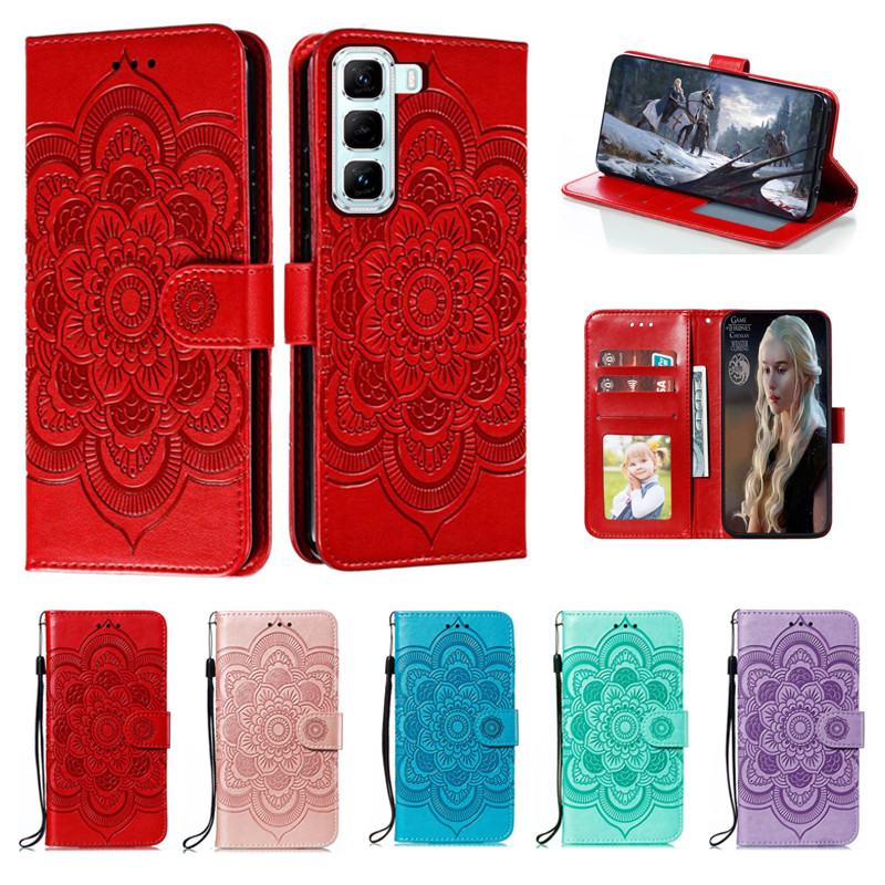 Ốp Điện Thoại Da Hoa Emboss Cho Infinix Hot 50 Pro Plus 5G 4G X6880 X6881 X6720 X6882 Ví Datura Flip Book Case Cover Funda