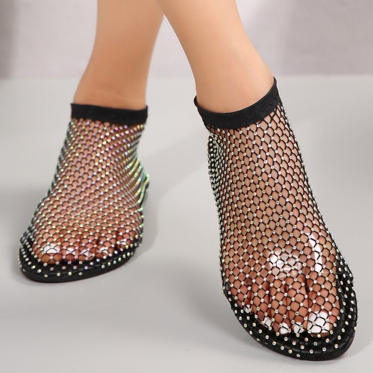 Dép Nữ Mùa Xuân Hè Ngoài Trời Flat Kim Cương Giả Lưới Câu Cá Thời Trang Đơn Giản