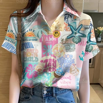 Áo Sơ Mi Hoa Nữ Quần Áo Cầu Vồng Áo Sơ Mi In Hình Áo Sơ Mi Graffiti Áo Sơ Mi Hawaii Tay Ngắn Áo Sơ Mi Oversize Áo Sơ Mi Nữ 66