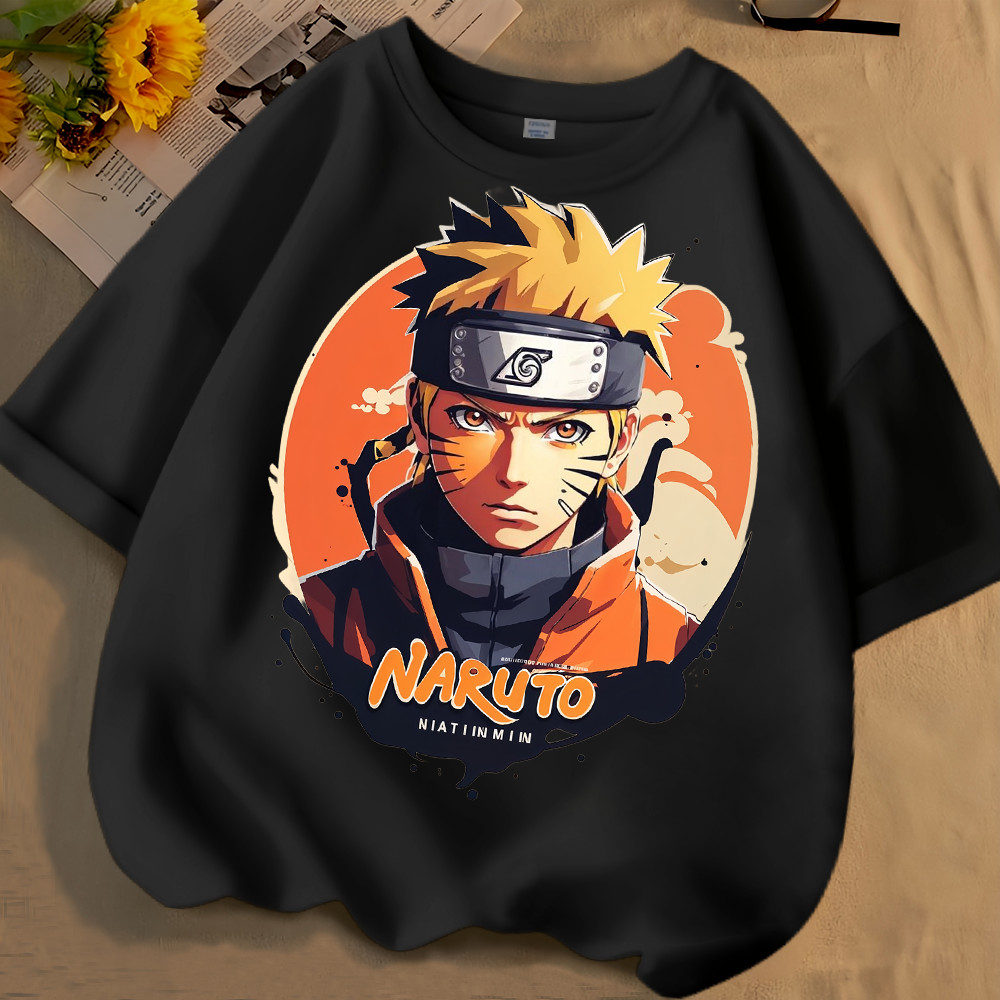 Phong Cách Mới Áo Thun Ngắn Tay Uzumaki Naruto Naruto Mùa Xuân Mùa Hè Phong Cách Mới Nam Nữ Vừa Lớn Trẻ Em Áo Thun Ngắn Tay Cotton Nguyên Chất Cổ Tròn Lo