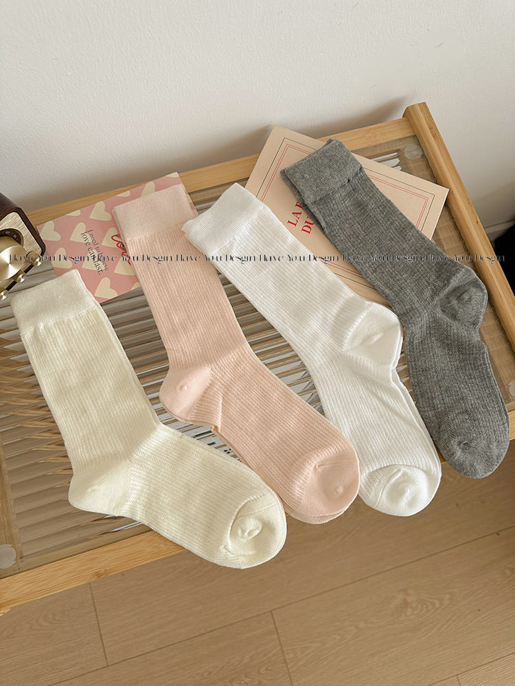 Have u desgin Ba Lê Phong Cách Trắng Cọc Dài Tất Nữ Mùa Hè Mỏng Phong Cách Thoáng Khí Lưới Phong Cách Nhật Bản Giữa Ống Tất