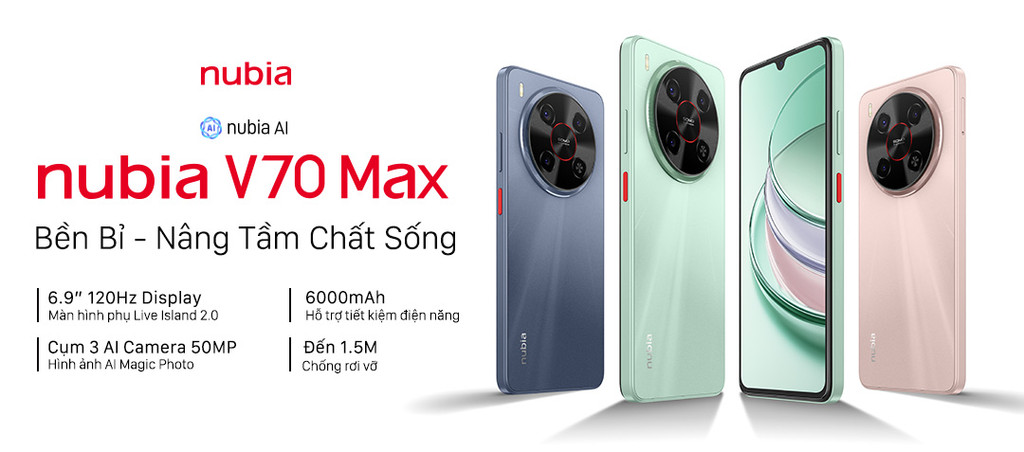 Mô tả [MỚI] Điện thoại Nubia V70 Max 8(4+4)GB/128GB I Pin 6000mAh I 6.9"120Hz I Chống rơi vỡ* - 1