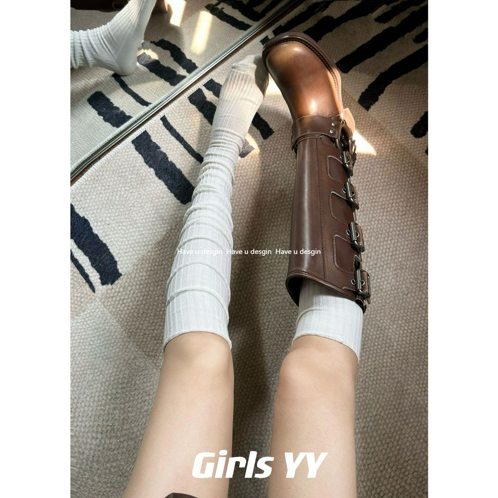 Have u desgin Melade Thin Calf Tất miu Phong Cách Xếp Chồng Tất Màu Trơn Phù Hợp Với Hiệp Sĩ Giày Bốt Xếp Chồng Tất