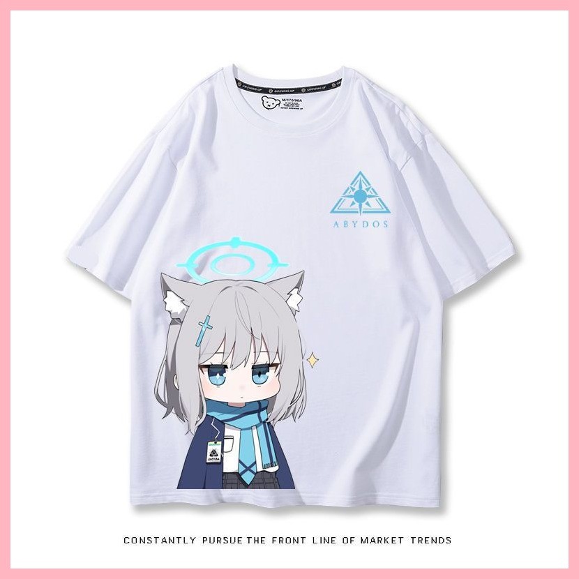 Áo thun ngắn tay màu xanh lưu trữ Sunaokami Shiroko Blue Archive Game Hàng hóa cùng phong cách Tay ngắn màu xanh trắng hai chiều mùa hè nam nữ sinh viên