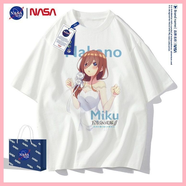 Áo Tay Ngắn Nakano Miku Năm Hoa Bình Đẳng Cưới Cô Dâu Nakano Miku Anime Nam Nữ Áo Hai Chiều Mùa Hè Nguyên Chất Cotton Tay Ngắn