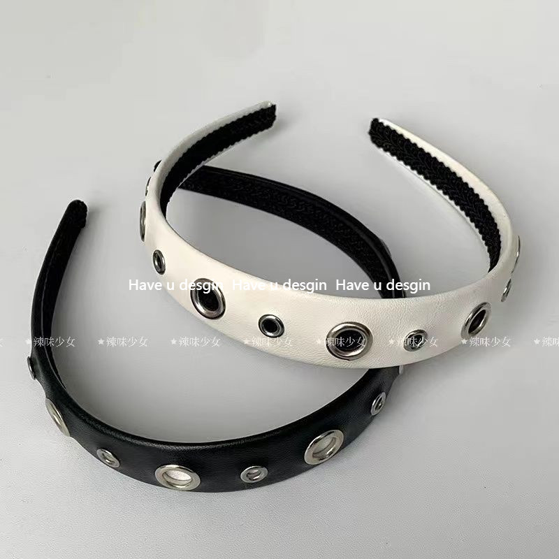 Have u desgin Mùa Hè Kim Loại Đinh Tán Độc Đáo Punk Băng Đô Mặt Trơn Ra Phố Đen Phù Hợp Với Niche Headband Phụ Kiện Tóc