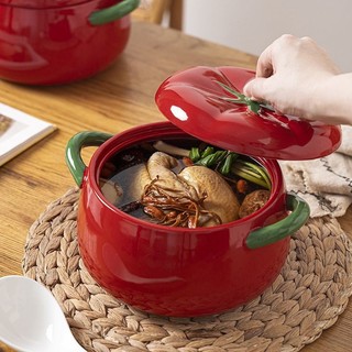 Bát súp hai tai bằng gốm cà chua có nắp Hộ gia đình Mì gió Ký túc xá sinh viên Bát mì ăn liền chuyên dụng Bộ đồ ăn liền
