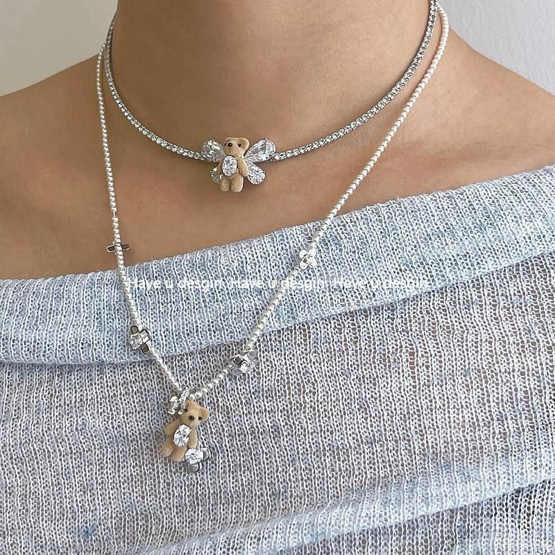 Có bạn desgin
 Vòng cổ đá quý hoa gấu Mini Chuỗi xương đòn