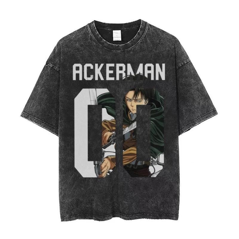Phong Cách Mới Áo Thun Tay Ngắn Tấn Công Titan Levi Eren Retro Rửa Đau Khổ In Hình Áo Thun Ngắn Tay Top Street Unisex Tấn Công Titan Mikasa Armin Arlert