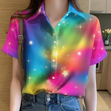 Áo Sơ Mi Hoa Nữ Quần Áo Cầu Vồng Áo Sơ Mi In Hình Áo Sơ Mi Graffiti Áo Sơ Mi Hawaii Tay Ngắn Áo Sơ Mi Oversize Áo Sơ Mi Nữ 014