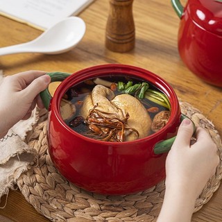 Bát súp hai tai bằng gốm cà chua có nắp Hộ gia đình Mì gió Ký túc xá sinh viên Bát mì ăn liền chuyên dụng Bộ đồ ăn liền