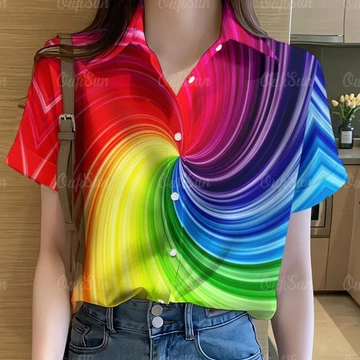 2568 Áo Sơ Mi Hoa Nữ Quần Áo Cầu Vồng Áo Sơ Mi In Hình Áo Sơ Mi Graffiti Áo Sơ Mi Hawaii Tay Ngắn Áo Sơ Mi Oversize Áo Sơ Mi Nữ 41