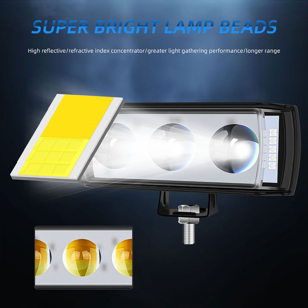 Mô tả Lymoyo 60W Đèn LED xe máy Đèn pha LED xe máy Đèn pha Đèn sương mù phía trước 6 chế độ Đèn sương mù phía trước Đèn LED cảnh báo Đèn trắng vàng đỏ xanh nhấp nháy - 4