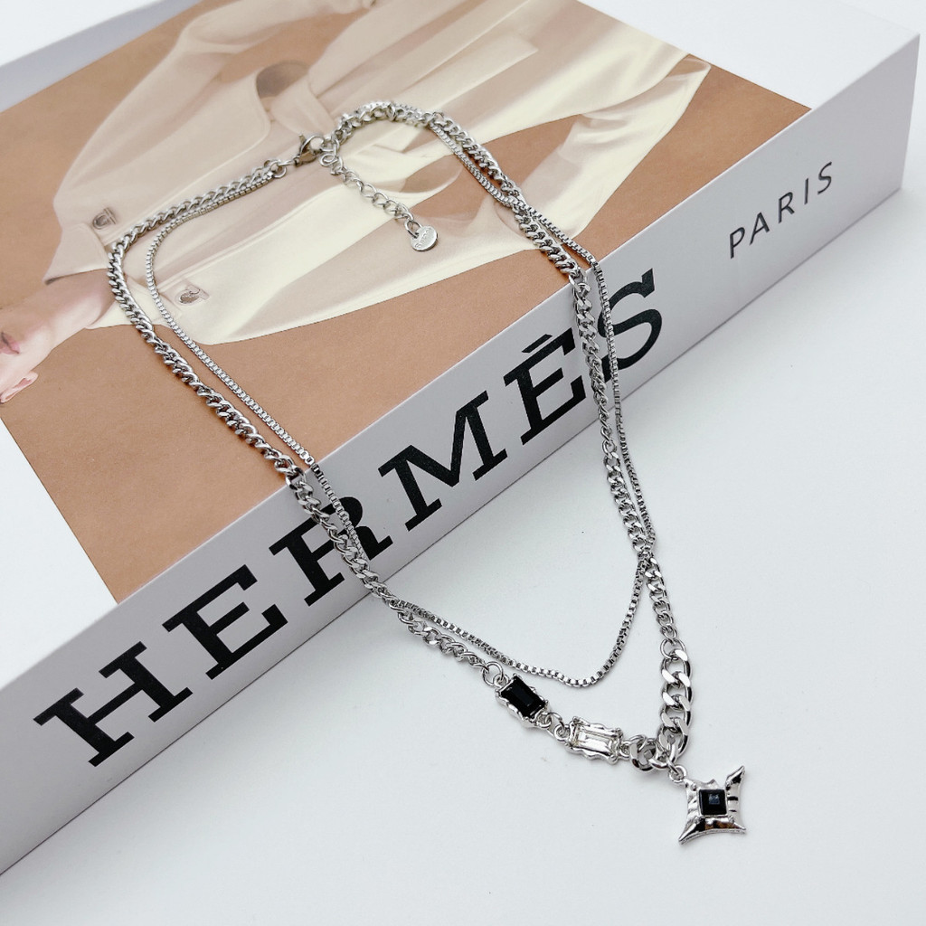 Mô tả 17km Thời Trang Ngôi Sao Vòng Cổ Đá Quý Đen Bạc Hai Lớp Dây Xích Choker Nữ Trang Sức Phụ Kiện - 2