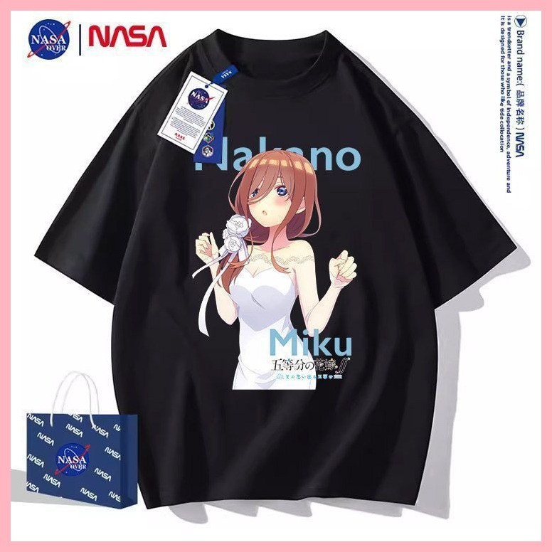 Áo Tay Ngắn Nakano Miku Năm Hoa Bình Đẳng Cưới Cô Dâu Nakano Miku Anime Nam Nữ Áo Hai Chiều Mùa Hè Nguyên Chất Cotton Tay Ngắn