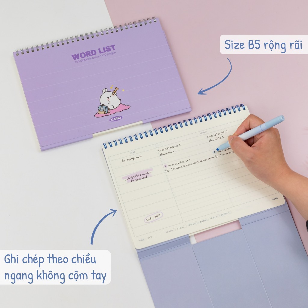 Sổ học từ vựng Klong Word List B5 100GSM MS 917 Sổ từ mới lò xo ngang ...