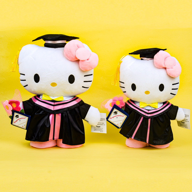Đồ chơi sang trọng tốt nghiệp thú vị có mũ Hello Kitty siêu mềm ngắn sang trọng 25cm Chủ đề Sanrio Đáng yêu