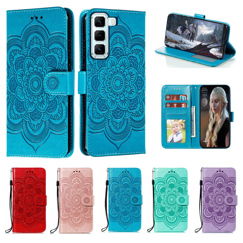 Ốp Điện Thoại Da Hoa Emboss Cho Infinix Hot 50 Pro Plus 5G 4G X6880 X6881 X6720 X6882 Ví Datura Flip Book Case Cover Funda