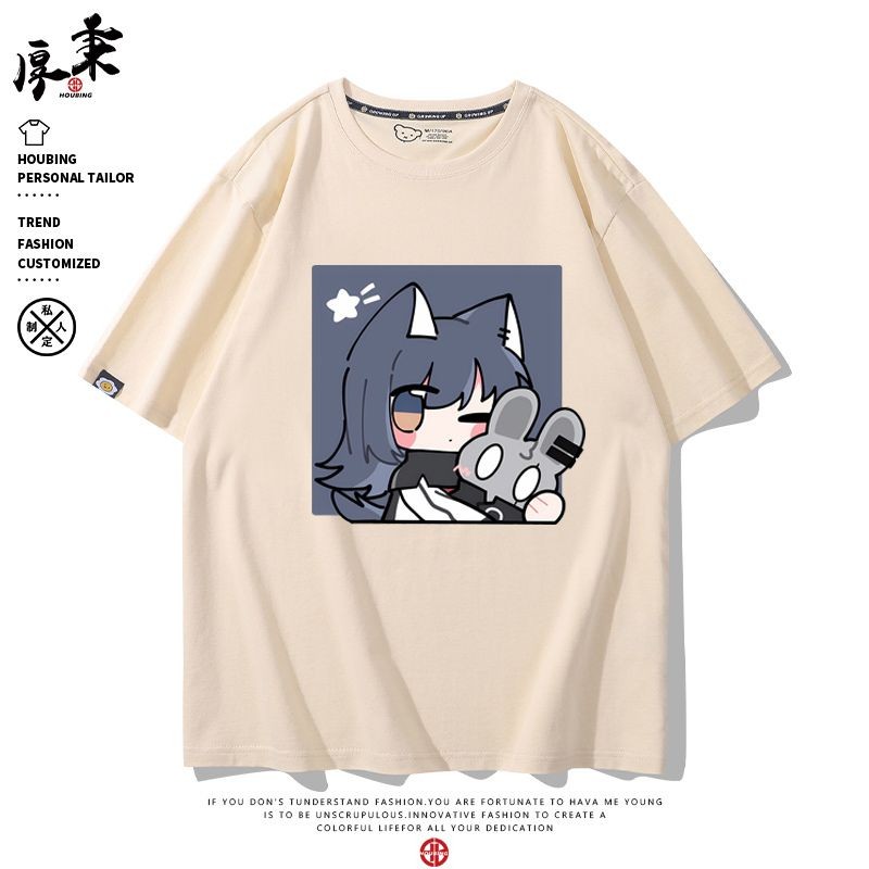 Áo thun phong cách mới Áo thun ngắn tay Arknights Arknights Muelsyse Tomorrow 's Ark Texas Game Hàng hóa kết hợp sói đôi Áo thun Cotton nguyên chất Nam nữ Quần áo hai chiều dáng rộng cos Texas Lappland Surt