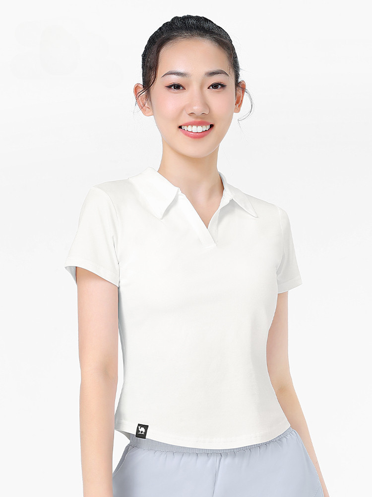 Mô tả Camel CROWN Áo Thun Nữ Ve Áo Ngắn Tay Thoáng Khí Nhanh Khô Mát Mỏng Thường Ngày Thể Thao Top - 1