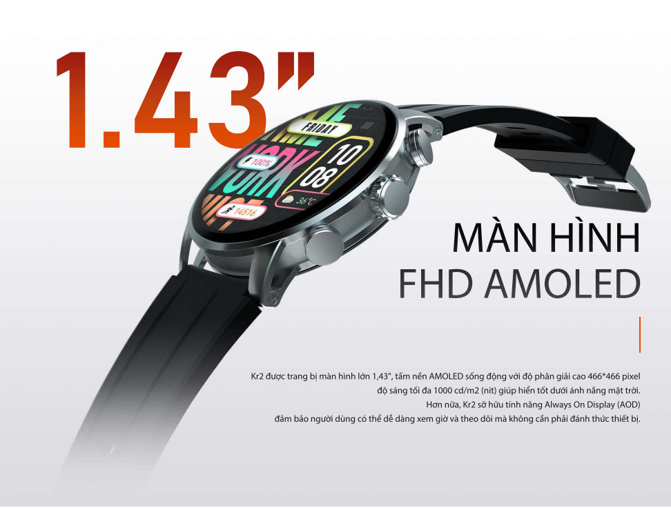 Mô tả Đồng hồ thông minh Kieslect KR 2 | 1.43 inch | AMOLED Super Dynamic | 360mAh | Nghe gọi trực tiếp | Chính Hãng - 7