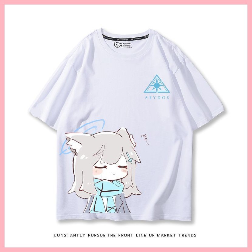 Áo thun ngắn tay màu xanh lưu trữ Sunaokami Shiroko Blue Archive Game Hàng hóa cùng phong cách Tay ngắn màu xanh trắng hai chiều mùa hè nam nữ sinh viên