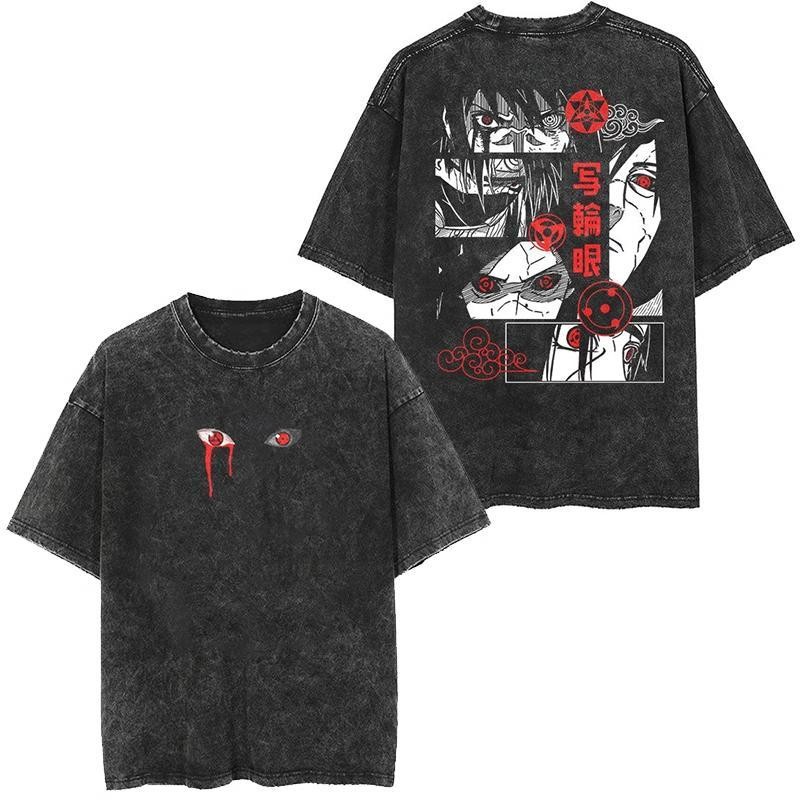 Áo thun phong cách mới tay ngắn NARUTO Sasuke NARUTO Jiraiya NARUTO Hoạt hình Anime oversize High Street vintage Washed Áo thun ngắn tay hợp thời trang Obito Itachi Kakashi