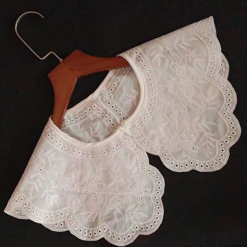 Lan ~ Phong Cách Mới Châu Âu Mỹ Retro Thêu Cổ Giả Nữ Phù Hợp Với Niche Đen Thêu Ren-Up Khăn Choàng Trang Trí