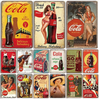 Cola Nước Ngọt Poster Kim Loại Tín Hiệu Vintage Bé Gái Uống Cola Chai Tấm Kim Loại Tường Cho Quán Rượu Câu Lạc Bộ Trang Trí Nhà Hàng