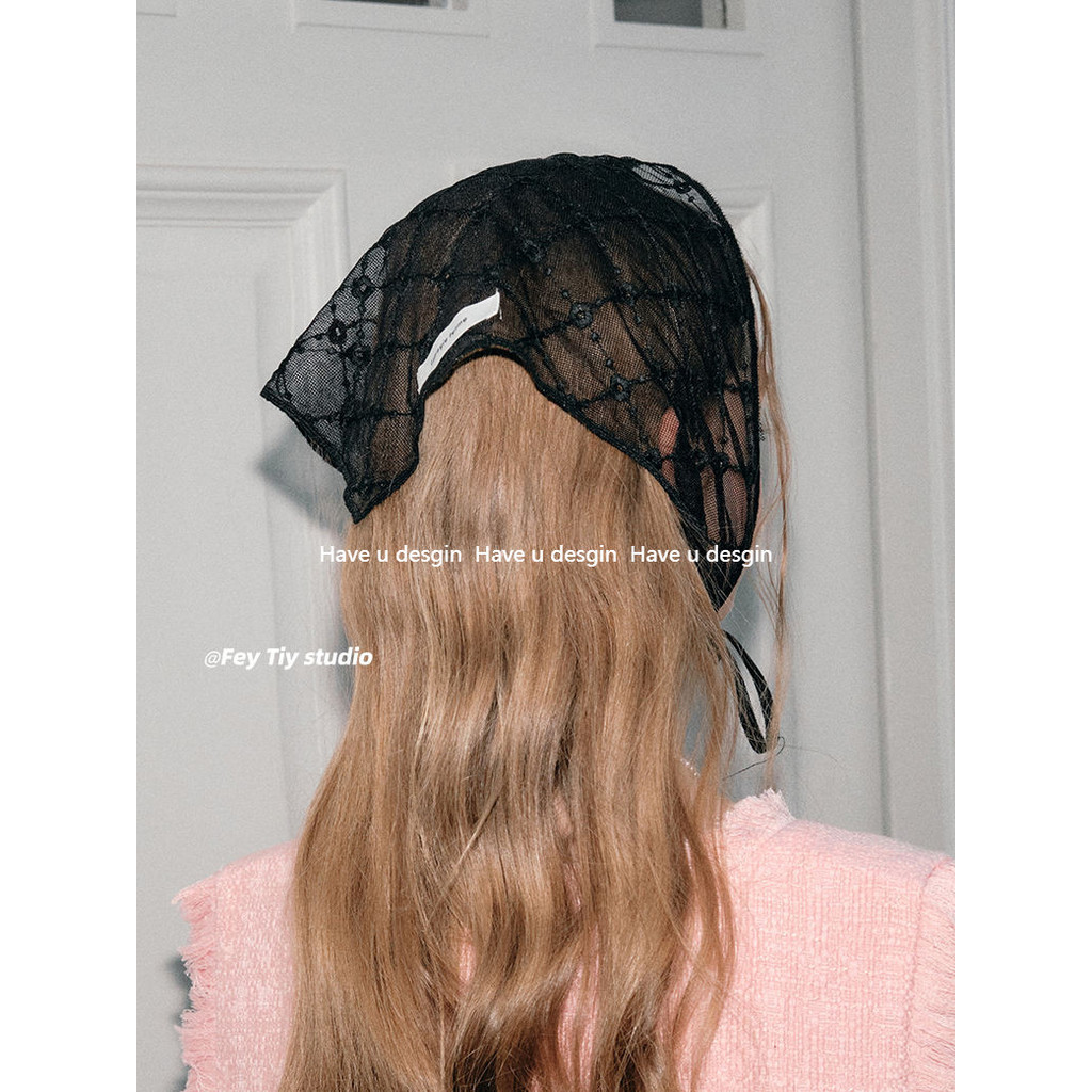 Có u desgin Jennie Cùng Phong Cách Tam Giác Khăn Khăn Khăn Trùm Đầu Retro Cô Gái Pháp Ren Mùa Xuân Mùa Hè Phù Hợp Với