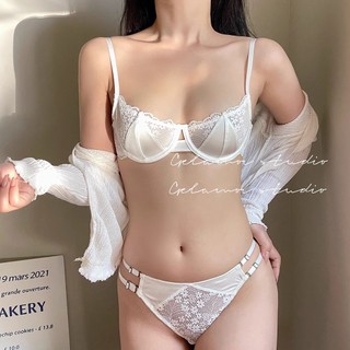 1 Bộ Áo Ngực Ren Nữ Phong Cách Pháp + Quần Lót Siêu Mỏng Không Miếng Bọt Biển Đồ Lót Vòng Thép Mềm Quần Lót Bé Gái