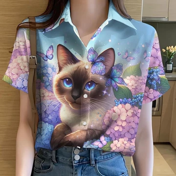 Mèo In Hình Áo Sơ Mi Nữ Quần Áo Cầu Vồng Áo In Hình Áo Sơ Mi Graffiti Áo Sơ Mi Hawaii Tay Ngắn Áo Sơ Mi Oversize Áo Sơ Mi Nữ 24