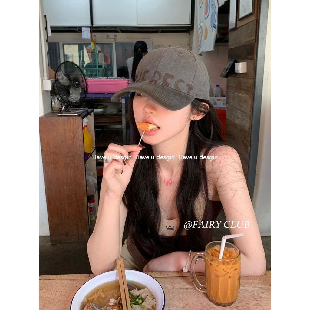 Have u desgin American Retro Letter Grey Gradient Mũ bóng chày rộng vành mặt Mũ nhỏ ins Mũ tuần hoàn đầu lớn phù hợp