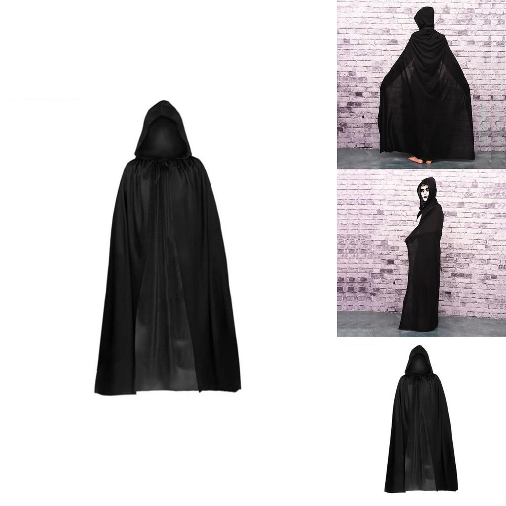 Cosplay Halloween Áo Grim Reaper Ma Cà Rồng Phù Thủy Phù Thủy Áo Dự Tiệc Người Lớn Trẻ Em Áo Khoác Đen Mũi Hood Với