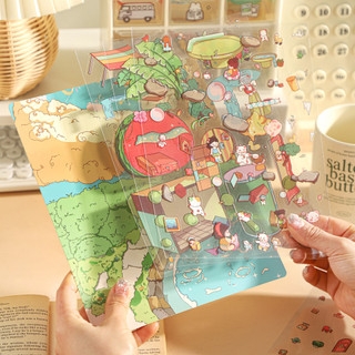 Enwei 4 Tờ 3D Cottage Series Jumbo Chống Thấm Nước Phong Cảnh Dán Thiết Kế Hoạt Hình Cho DIY Thêu Sò Sáng Tạo Trang Trí Nhà Thủ Công Vui Vẻ Với Màu Sắc Sống Động