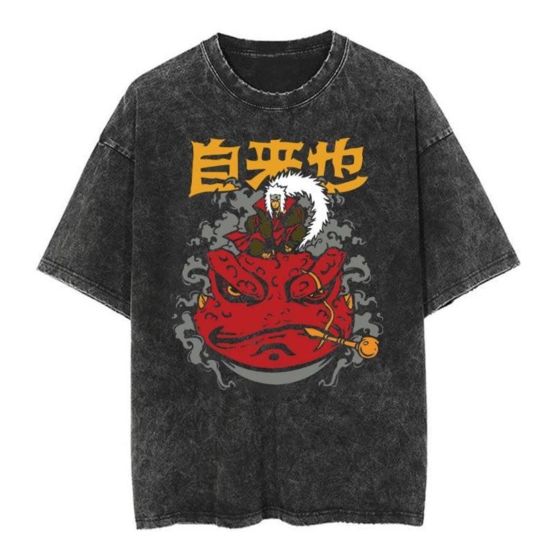 Áo thun phong cách mới tay ngắn NARUTO Sasuke NARUTO Jiraiya NARUTO Hoạt hình Anime oversize High Street vintage Washed Áo thun ngắn tay hợp thời trang Obito Itachi Kakashi