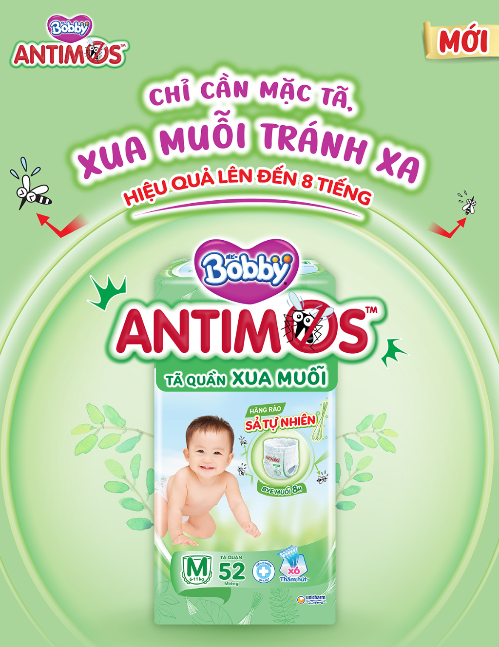 Mô tả Combo 2 tã Quần Xua Muỗi Bobby Antimos – Hàng rào Sả tự nhiên Bye Muỗi 8H - M52/L50+2/XL48+4/XXL46+6 - 1