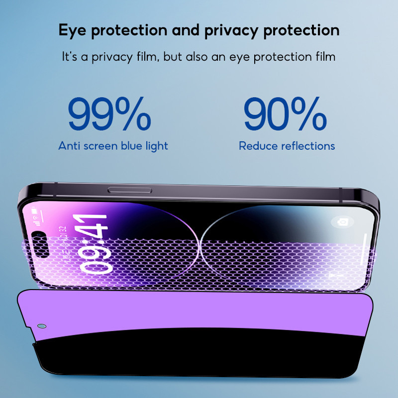 Mô tả Tbtic Cho iPhone Bảo Vệ Màn Hình Kính Cường Lực 16 15 14 13 12 11 Pro Max Plus XR X Xs Privacy Blueray Chống Ánh Sáng Xanh Vân Tay Bảo Vệ Toàn Diện Với Tự Động Căn Chỉnh Dễ Dàng Lắp Đặt - 6