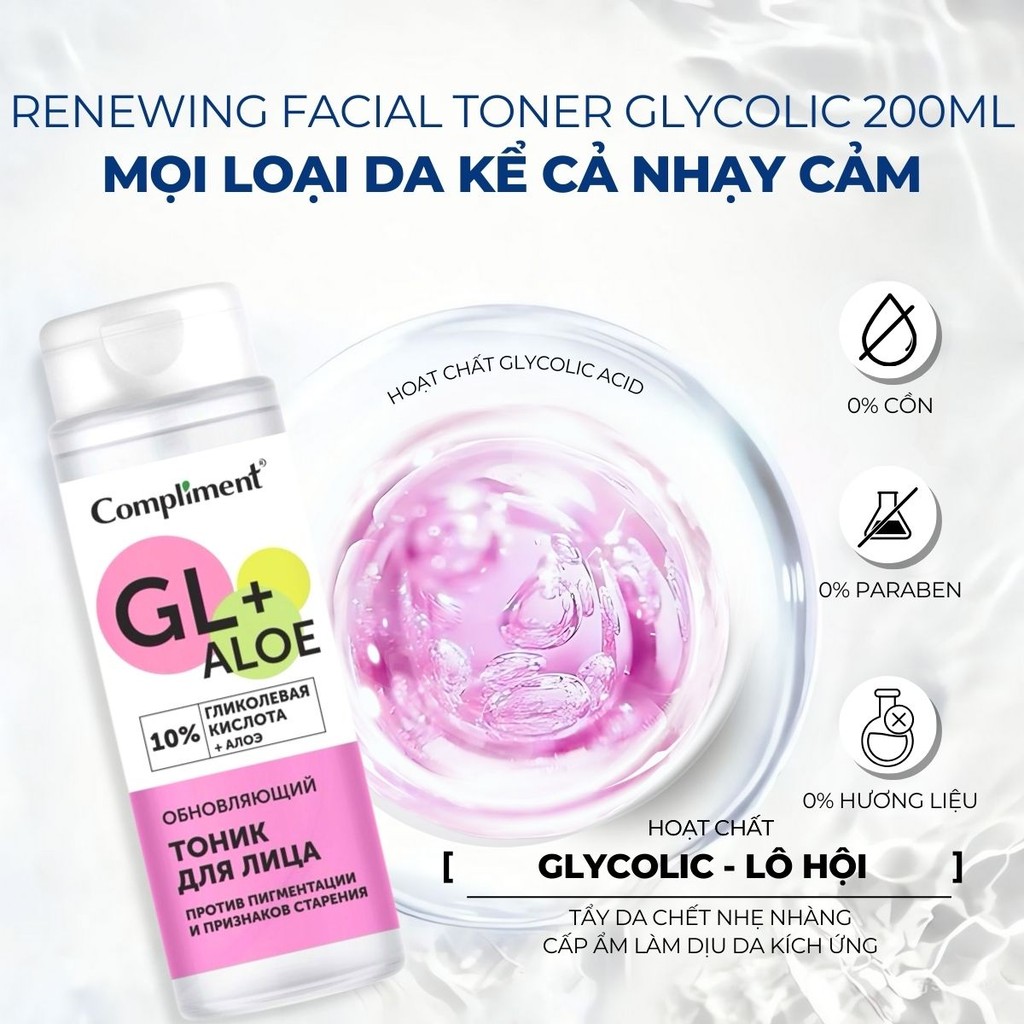 Mô tả Toner Compliment No Problem Glycol Dưỡng Ẩm - Nước Hoa Hồng Lotion Aha/Bha Cho Da Dầu Mụn 180ml - 6