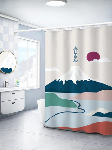 Phong Cách Nhật Bản Tắm Rèm Bộ Phòng Tắm Vách Ngăn Tắm Rèm Chống Nấm Mốc Núi Phú Sĩ Khối Vải Rèm Cửa Cửa