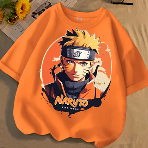 Phong Cách Mới Áo Thun Ngắn Tay Uzumaki Naruto Naruto Mùa Xuân Mùa Hè Phong Cách Mới Nam Nữ Vừa Lớn Trẻ Em Áo Thun Ngắn Tay Cotton Nguyên Chất Cổ Tròn Lo