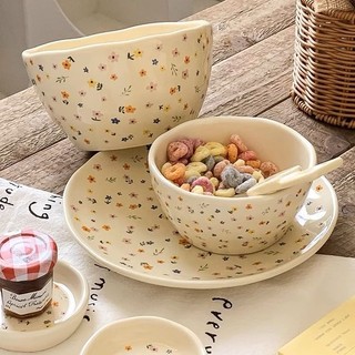 Phong Cách Hàn Quốc Kem Nhỏ Hoa Series Gốm Bộ Đồ Ăn Bát Cơm Súp Bát Món Ăn Hộ Gia Đình Đĩa
